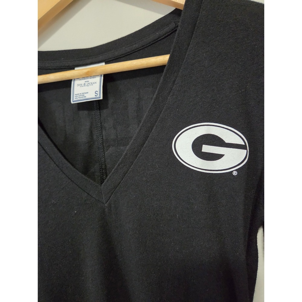Pink Victoria's Secret Georgia Bulldogs Long Sleeve V-Neck T-Shirt Black Small - Picture 2 of 6